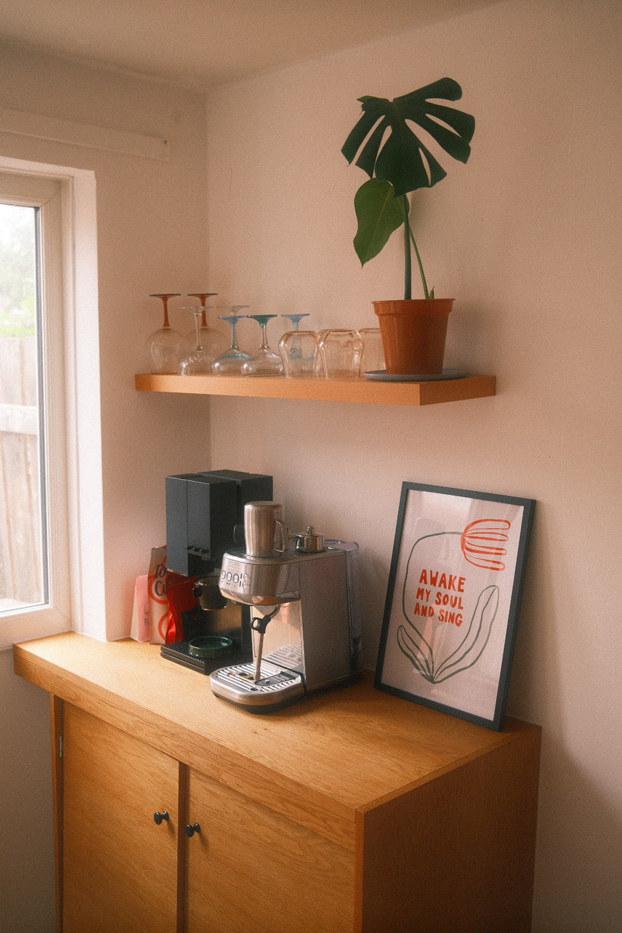 Awake My Soul art print on coffee bar