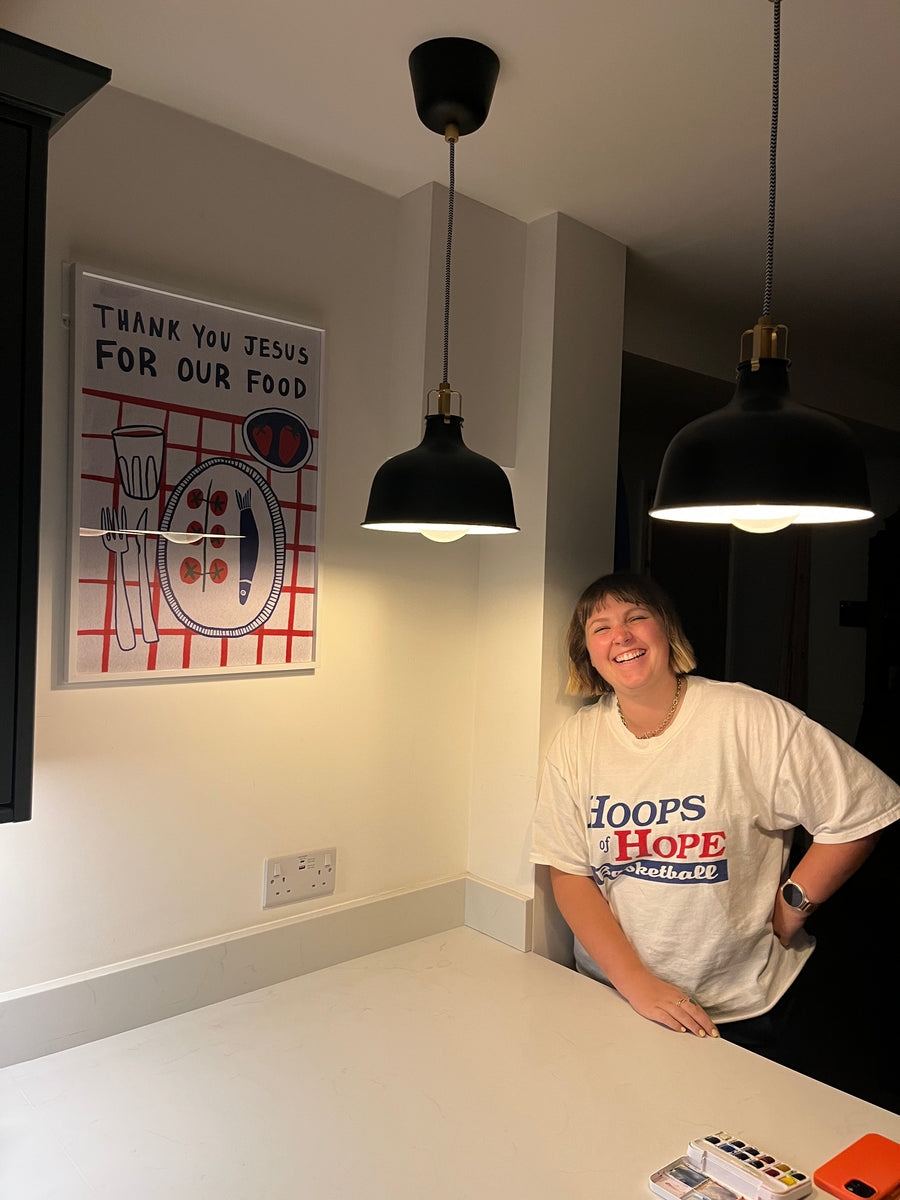 Thank You Jesus For Our Food art print on a kitchen wall