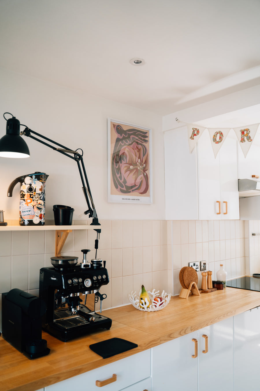 Consider The Lilies art print on kitchen wall