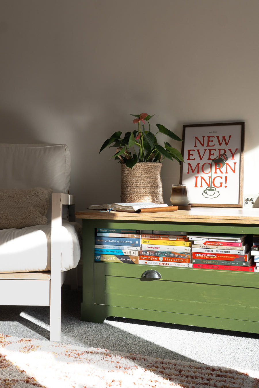 Mercies New Every Morning art print on a sideboard